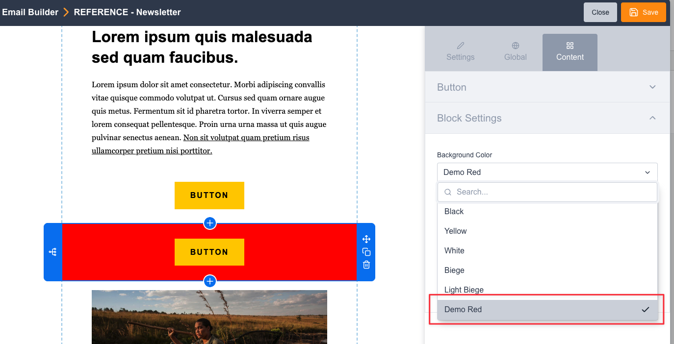 The new Red color option available on the block inside a broadcast